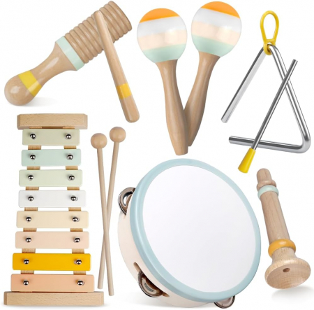 Jucarii din lemn si Montessori - Set Instrumente Muzicale Montessori din Lemn 6 Instrumente