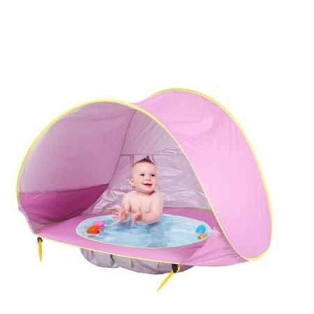 Piscine, Colace si Saltele gonflabile - Cort Plaja Copii cu Mini Piscina, Pop-Up, Protectie UV50, Roz