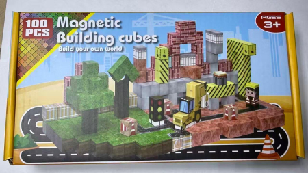 Jucarii - Blocuri Magnetice de Constructie Tip Minecraft 100 Piese cu Figurine și Camion – Set STEM