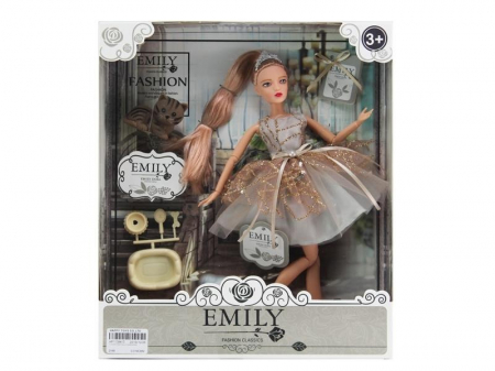 Papusi -Casute- Masute infrumusetare ( 3 ani +) - Papusa Emily cu Articulati si Pisica