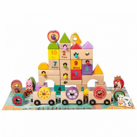 Set Cuburi de Constructie din Lemn cu Trenulet Magnetic – Animale si Fructe [3]