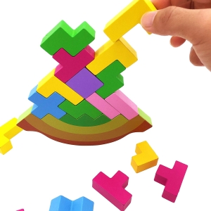Joc echilibru din lemn Tetris Curcubeu [1]