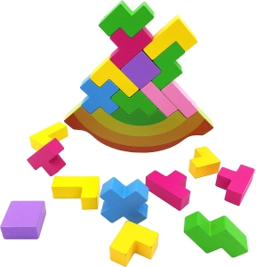 Jucarii din lemn si Montessori - Joc echilibru din lemn Tetris Curcubeu