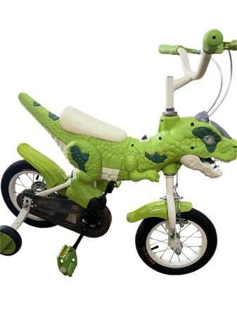Bicicleta Copii Dinozaur T-Rex 3D Verde, 12 Inch, Roti Ajutatoare [1]