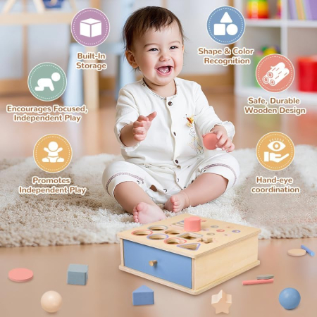 Cutie Permanentei Montessori 4 in 1 din Lemn, Sortare si Cuie [1]