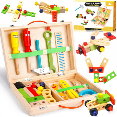 Set scule - Truse doctor copii ( 3 ani +) - Trusa Scule din Lemn 34 de Piese