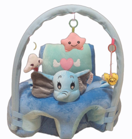 Fotolii din plus - Fotoliu Bebe Sit Up din Plus cu Arcada de Jucarii Elefant Albastru Gri