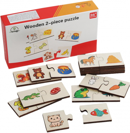 Jocuri educative (3 ani +) - Puzzle asociere animale si hrana 2 piese