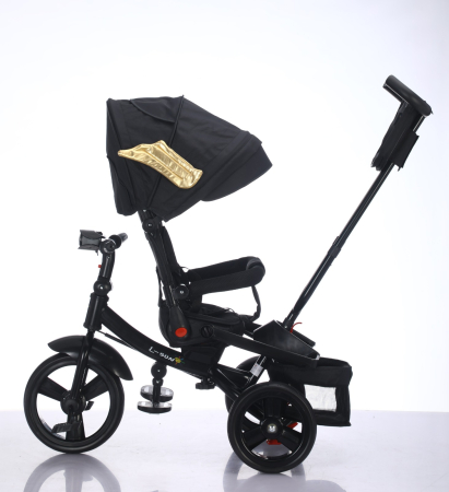 Tricicleta Premium L-SUN Negru Gold, Scaun 360°, Roti EVA, 6-48 Luni [2]