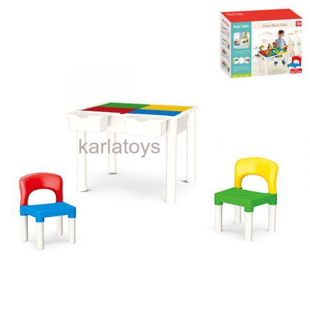 Masute cu activitatii - Set Masa cu 2 Scaune tip Lego Duplo 2 in 1 Masuta ineractiva cu 2 scaune