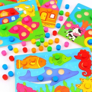 Jucarii Copii - Set 3 planse Joc din lemn sa potrivim culorile