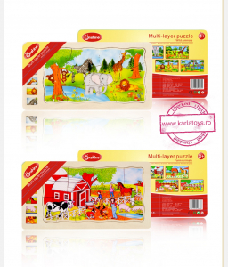 Jucarii din lemn si Montessori - Joc din lemn Puzzle in straturi Onshine Animale