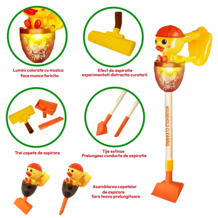 Aspirator Vertical de Jucarie pentru Copii – Interactiv, cu Lumina si Sunete, Model Ratusca [4]
