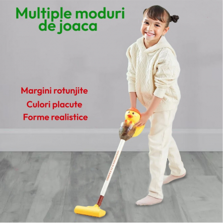 Aspirator Vertical de Jucarie pentru Copii – Interactiv, cu Lumina si Sunete, Model Ratusca [3]
