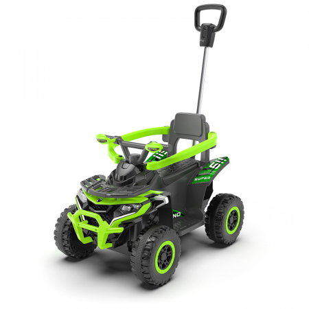 Masinute Biciclete cu si fara pedale - ATV electric 6 V cu maner de impins si telecomanda Verde– muzica, lumini