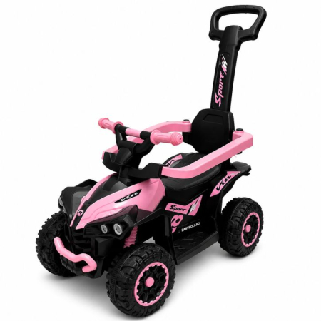 Masinute Biciclete cu si fara pedale - ATV Ride-On Copii Roz, Maner Impins  Muzica  Lumini, 2-4 Ani