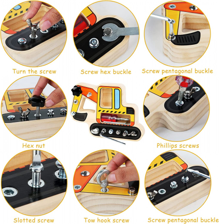 Placa cu Suruburi Busy Board Montessori Tool Board  Excavatorul cu Suruburi [4]
