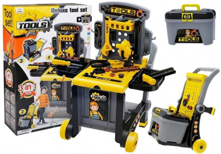 Set scule - Truse doctor copii ( 3 ani +) - Banc de Lucru 2 in 1 Troler cu Unelte Deluxe Tools Set