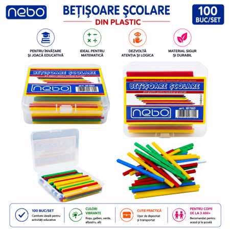 Jucarii - Betisoare Scolare din Plastic, 100 buc/set, Nebo