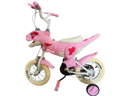 Masinute Biciclete cu si fara pedale - Bicicleta Copii Dinozaur T-Rex 3D Roz, 12 Inch, Roti Ajutatoare