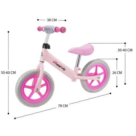 Bicicleta de Echilibru Fara Pedale Roz – 12 Inch Ghidon Sa Reglabila Roti Eva [2]