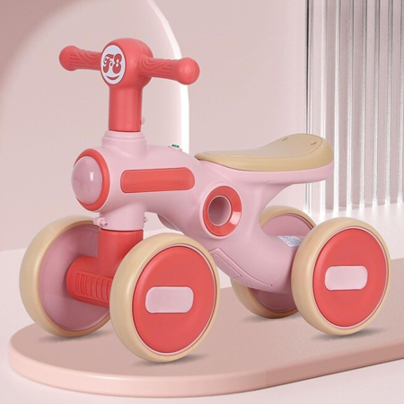 Masinute Biciclete cu si fara pedale - Bicicleta Echilibru Copii Ride-On Roz cu Lumini si Muzica, 4 Roti