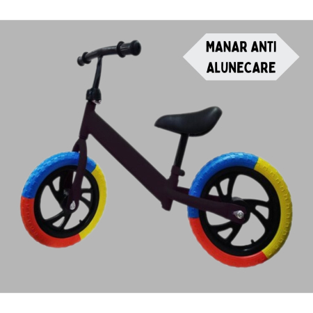 Masinute Biciclete cu si fara pedale - Bicicleta Echilibru Fara Pedale Negru, Roti Multicolore EVA, 2-5 Ani