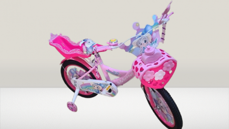 Masinute Biciclete cu si fara pedale - Bicicleta Roz 12 Inch 2-4 Ani Roti Ajutatoare, Cos, Scaunel Papusi