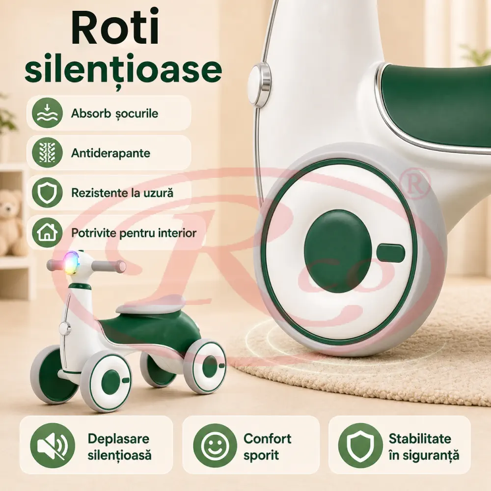 Bicicleta Verde de Echilibru Copii 4 Roti cu Lumini si Muzica, Ride-On [4]