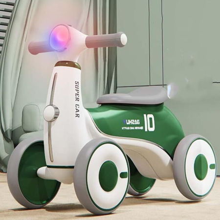 Masinute Biciclete cu si fara pedale - Bicicleta Verde de Echilibru Copii 4 Roti cu Lumini si Muzica, Ride-On