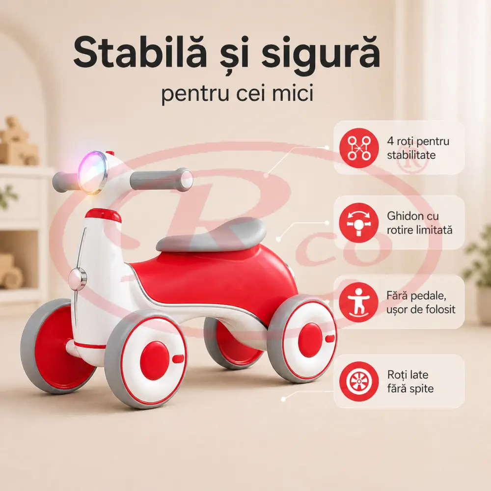 Bicicleta Rosie de Echilibru Copii 4 Roti cu Lumini si Muzica, Ride-On [3]