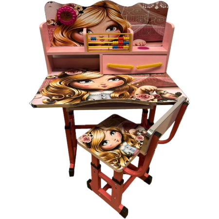 Oferte - Set Birou cu Scaun pentru Copii – Fetita Printesa, Roz, Reglabil, cu Ceas si Abac