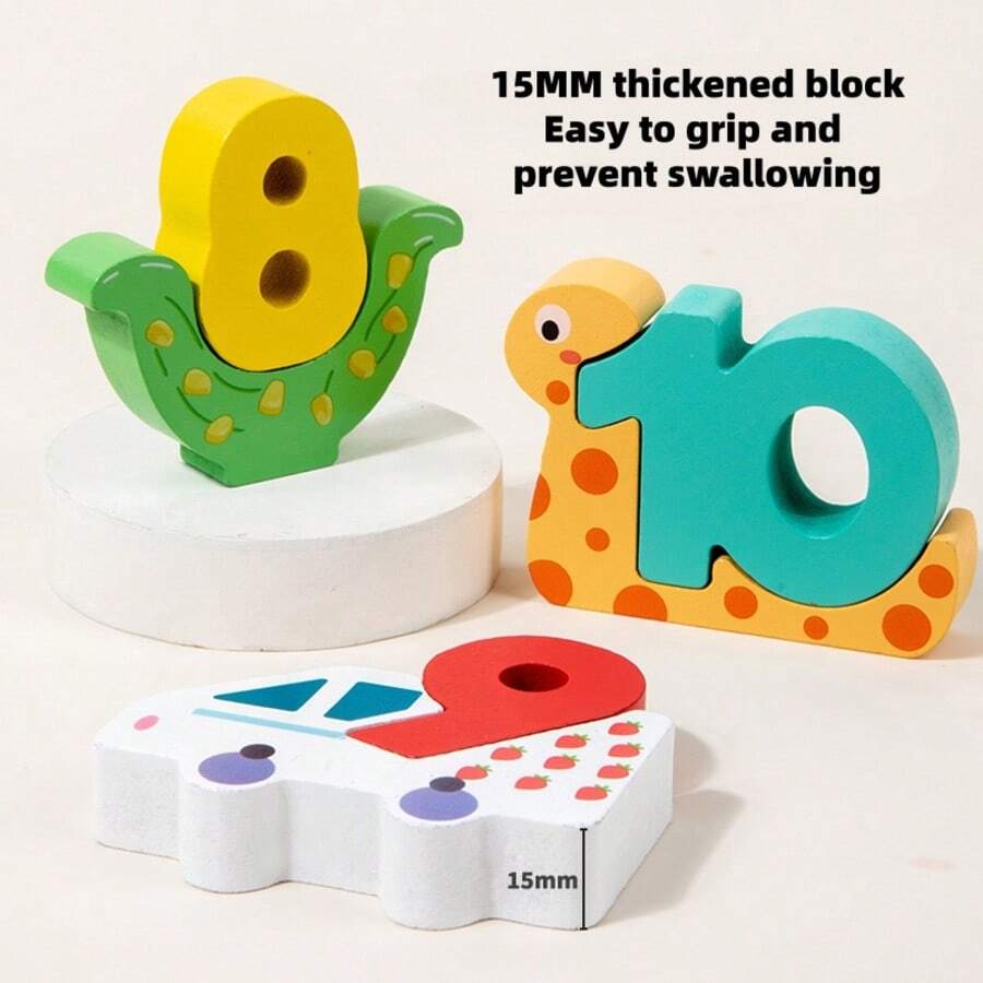 Blocuri Cifre 1-10 din Lemn cu Animale, Puzzle Asociere [7]