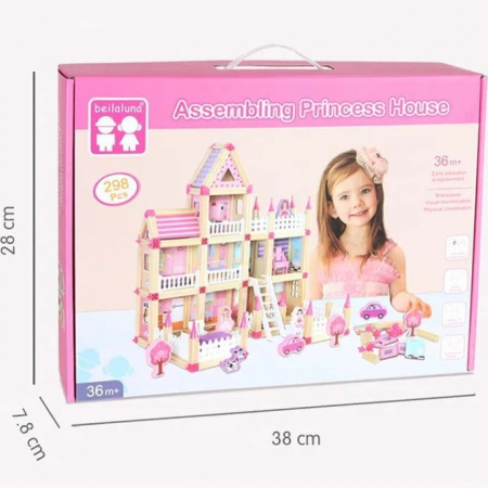 Blocuri de Construit din Lemn - Joc de Ansamblare 3D cu 278 Piese Roz [1]