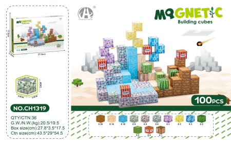 Jucarii - Blocuri Magnetice de Constructie 100 Piese, Cuburi STEM Pixelate
