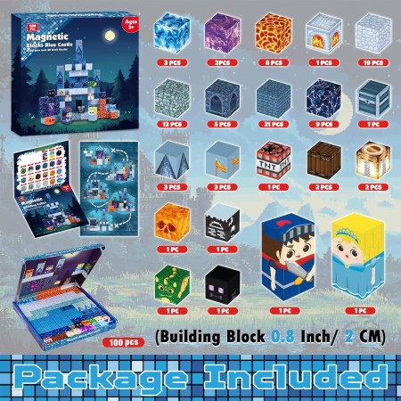 Blocuri Magnetice de Constructie 100 Piese Tip Minecraft – Cuburi Magnetice STEM [1]