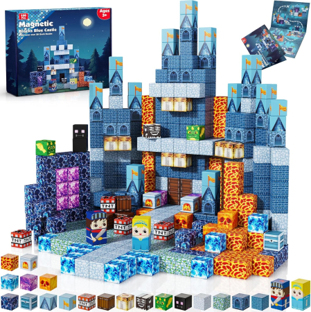 Jocuri creative (3 ani +) - Blocuri Magnetice de Constructie 100 Piese Tip Minecraft – Cuburi Magnetice STEM