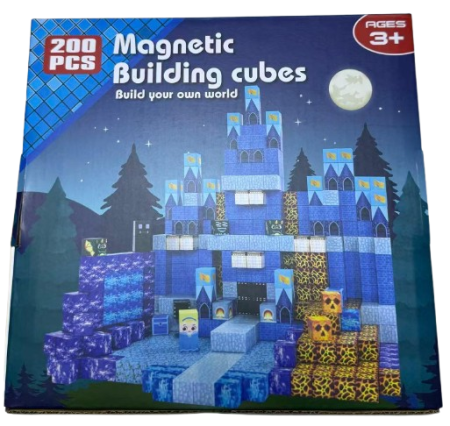 Jocuri creative (3 ani +) - Blocuri Magnetice de Constructie 200 Piese Tip Minecraft – Cuburi Magnetice STEM