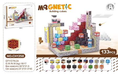 Jucarii - Blocuri Magnetice de Constructie 133 Piese, Cuburi STEM Pixelate