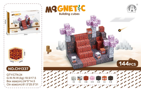 Jucarii - Blocuri Magnetice de Constructie 144 Piese, Cuburi STEM Pixelate Lava
