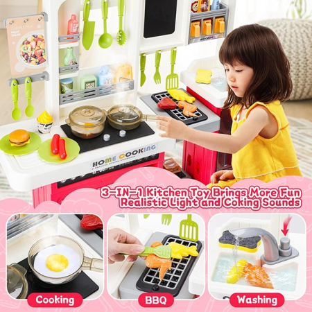 Bucatarie de Joaca Home Kitchen cu Aburi, Apa Reala si Gratar Roz [3]