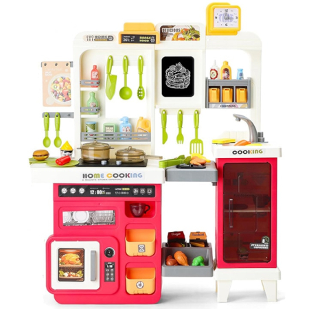 Bucatarii  de Jucarie(3 Ani+) - Bucatarie de Joaca Home Kitchen cu Aburi, Apa Reala si Gratar Roz