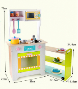 Bucatarie de lemn Copii cu Etajera pe roti 2 in 1 [6]