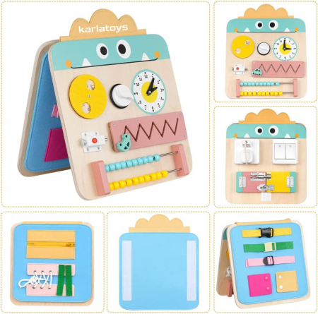 Masute de activitatii ( 9 luni +) - Busy Board Panou din Lemn Montessori cu Activitatii Senzoriale