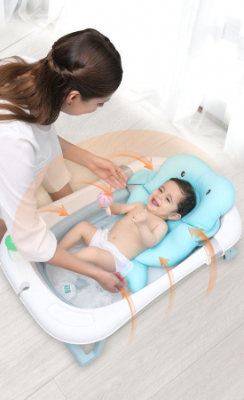 Cadita bebe pliabila cu suport burete si termometru Albastru [2]