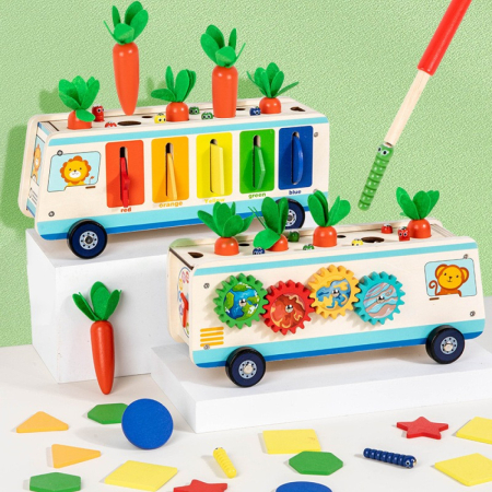 Jucarii din Lemn & Montessori - Camion Montessori Lemn 5 in 1, Activitati Educative, 3-7 Ani