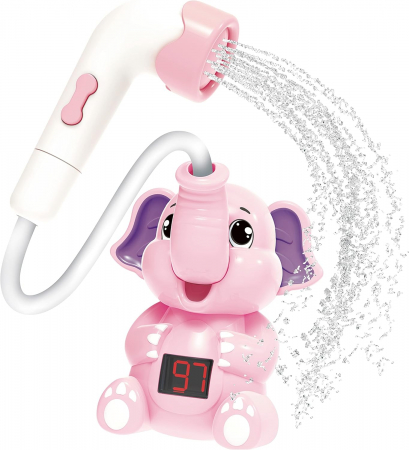 Articole Pentru Baie - Cap de Dus pentru Baie Elefant Roz cu Termometru Digital si Pulverizator de Apa
