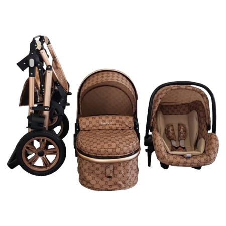 Carucioare nou nascuti - Carucior 3 in 1 Baby Care landou  scoica auto, cadru aluminiu gold Bej