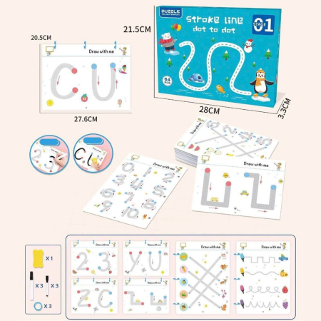 Jucarii din Lemn & Montessori - Carte Activitati Educative Reutilizabila Pinguin, 64 Pagini