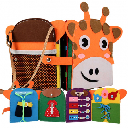 Jocuri educative (3 ani +) - Carte Activități Montessori din Fetru - Girafă Busy Book